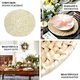 4 Pack | Natural Corn Husk 15inch Round Woven Placemats, Braided Rustic Rattan Tablemats