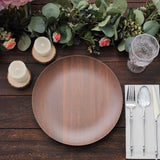 6 Pack | 10inch Rustic Brown Wood Grain Shatterproof Melamine Dinner Plates, Round Farmhouse Style