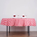 90" White Red Buffalo Plaid Round Tablecloth, Gingham Polyester Checkered Tablecloth