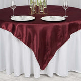 72" x 72" Burgundy Satin Square Tablecloth Overlay#whtbkgd