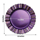 6 Pack | 13inch Round Purple Acrylic Plastic Charger Plates With Gold Brushed Wavy Scalloped Rim