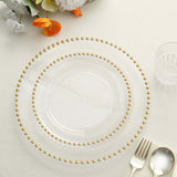 10 Pack | 10inch Clear / Gold Beaded Rim Disposable Dinner Plates