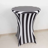 32inch Black / White Striped Spandex Fitted Cocktail Table Cover