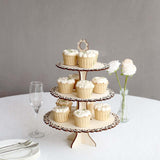 3-Tier Natural Wooden Cake Stand Table Centerpiece with Floral Edge, 16inch Rustic Round Cupcake