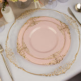 10 Pack | 10inch Blush Rose Gold Leaf Embossed Baroque Plastic Dinner Plates