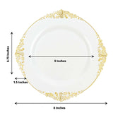 10 Pack | 8inch White Gold Leaf Embossed Baroque Plastic Salad Dessert Plates