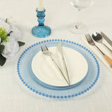 10 Pack Transparent Dusty Blue Plastic Party Plates with Beaded Rim, Round Disposable