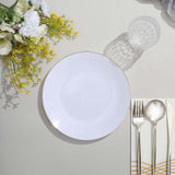 10 Pack | 8inch Glossy White Round Plastic Salad Plates With Gold Rim