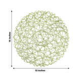 6-Pack Table Placemats Woven Fiber Design Sage Green Round - Disposable Mats for Dining and Events 15"