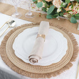 15inch Round Natural Rustic Burlap Jute Placemats Fringed Edges, Farmhouse Placemats with Trim