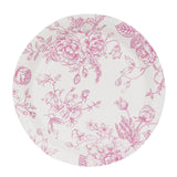 25 Pack 9" French Toile Paper Party Plates, Matte Pink and White Disposable Dinner Plates#whtbkgd