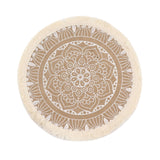 4 Pack | Natural 15inch Jute & White Mandala Print Fringe Placemats#whtbkgd