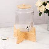 1 Gallon Clear Ribbed Glass Drink Dispenser with Wooden Stand and Lid