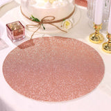 6 Pack | Blush Rose Gold Sparkle Placemats, Non Slip Decorative Round Glitter Table Mat