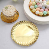 50 Pack | 5inch Metallic Gold Scalloped Rim Mini Paper Dessert Plates, Disposable Round Tapas