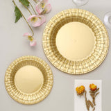 10 Pack | 7inch Gold Basketweave Rim Plastic Salad Dessert Plates, Round Disposable Appetizer Plates