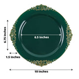 10 Pack | 10inch Leaf Embossed Baroque Plastic Dinner Plates, Disposable Vintage Round Dinner Plates