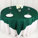 72x72Inch Hunter Emerald Green Accordion Crinkle Taffeta Table Overlay, Square Tablecloth Topper