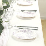 25 Pack 7inch French Toile Disposable Salad Plates, White Lavender Lilac Round Paper