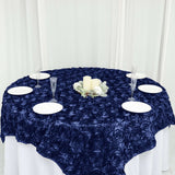 72x72inch Navy Blue 3D Rosette Satin Table Overlay, Square Tablecloth Topper