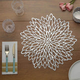 6 Pack Silver Vinyl Placemats, Decorative Floral Non-Slip Round Dining Table Mats 15"