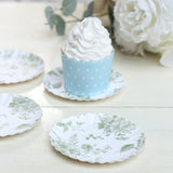 100 Pack White Sage Green French Toile Mini Party Plates with Scalloped Rim