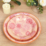 50 Pcs Dusty Rose Spring Floral Disposable Plates with Gold Rim, Heavy Duty Round Dinner and Dessert