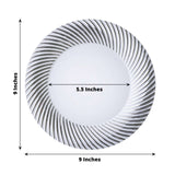 10 Pack | 9inch White / Silver Swirl Rim Plastic Dinner Plates, Round Disposable Party Plates