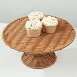 Natural Plastic Rattan Wicker Pedestal Cupcake Stand, 12inch Round Dessert Cake Table Display