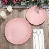 10 Pack | 10inch Glossy Dusty Rose Round Disposable Dinner Plates With Gold Rim