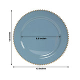 10-Pack Economy Round Plastic Charger Plates 13inch in Dusty Blue with Gold Beaded Rim