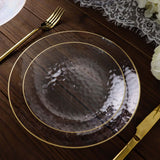 10 Pack | Clear Hammered 7inch Round Plastic Dessert Appetizer Plates With Gold Rim