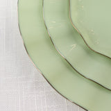 10 Pack 11inch Sage Green Disposable Dinner Plates With Gold Ruffled Rim, Round Plastic Party Plates