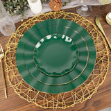 10 Pack | 11 Hunter Emerald Green Disposable Dinner Plates With Gold Ruffled Rim, Party Plates