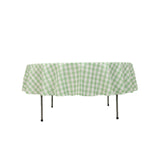 90" White Sage Green Buffalo Plaid Round Tablecloth, Gingham Polyester Checkered Tablecloth