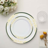 10 Pack | 8inch White With Hunter Emerald Green Rim Plastic Appetizer Salad Plates