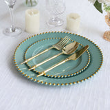 10-Pack Dusty Sage Green Plastic Dessert Plates – 8inch Round with Gold Beaded Rim, Disposable