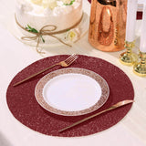 6 Pack | Burgundy Sparkle Placemats, Non Slip Decorative Round Glitter Table Mat