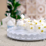 12inch White Premium Metal Decorative Vanity Serving Tray, Round With Embellished Rims