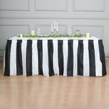 14FT 10 Mil Thick | Stripe Plastic Table Skirts - Disposable Table Skirt Spill Proof - White/Black