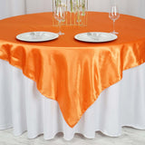 72" x 72" Orange Satin Square Tablecloth Overlay#whtbkgd