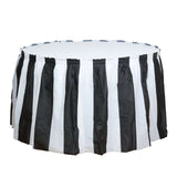 14FT 10 Mil Thick | Stripe Plastic Table Skirts - Disposable Table Skirt Spill Proof - White/Black