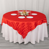 Red Satin Stripe Square Table Overlay, Smooth Elegant Table Topper