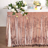 30inch x 9FT Metallic Foil Fringe Table Skirt, Self Adhesive Party Table Skirt - Blush | Rose Gold