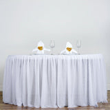 120" Round White 3 Layer - Skirted Tablecloth - Fitted Tulle Tutu Satin Pleated Table Skirt