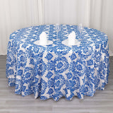 120inch Royal Blue Seamless Round Velvet Flocking Design Taffeta Damask Tablecloth