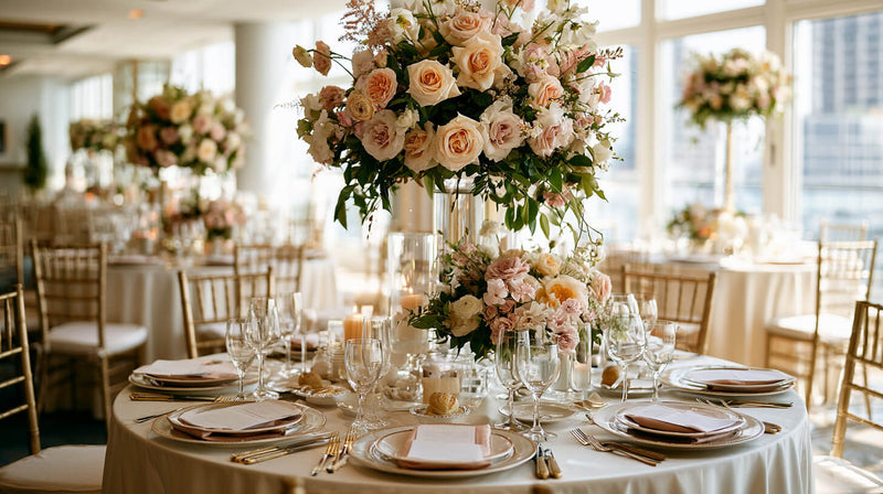 Round tablecloth on a wedding reception table