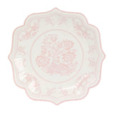 25-Pack Paper Dinner Plates in White Pink Damask Floral Pattern#whtbkgd