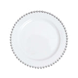 10 Pack | 10inch White / Silver Beaded Rim Disposable Dinner Plates, Plastic Party Plates#whtbkgd