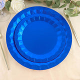 25 Pack | 9inch Geometric Royal Blue Foil Dinner Paper Plates, Disposable Party Plates - 400 GSM